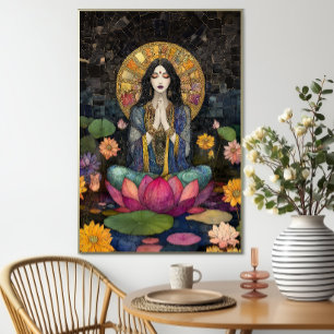 Godin Lakshmi Bloem Mozaïek Regenboog Goud Poster