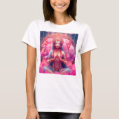Godin Lakshmi Roze Lotus op Wit T-shirt (Voorkant)