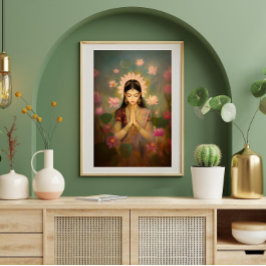 Godin Lakshmi Surreal Floral Hindu Portret Kunst Poster