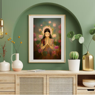 Godin Lakshmi Surreal Floral Hindu Portret Kunst Poster