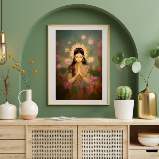 Godin Lakshmi Surreal Floral Hindu Portret Kunst Poster
