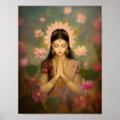 Godin Lakshmi Surreal Floral Hindu Portret Kunst Poster (Voorkant)