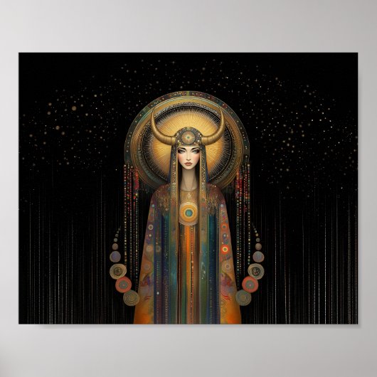 Godin Lilith Rainbow Gold Black Art Nouveau Poster (Voorkant)