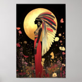 Godin Ma'at: Egyptische Goud, Zwarte Bloemen Maan Poster (Voorkant)