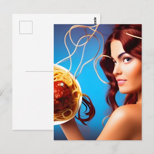Godin met een Bord van spaghetti en gehaktballen Briefkaart (Voorkant / Achterkant)