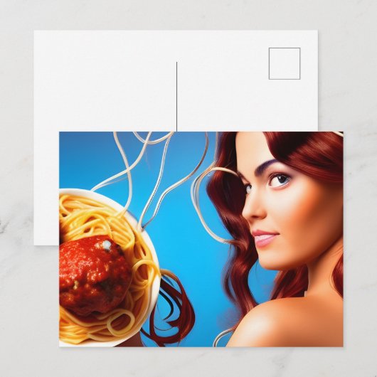 Godin met een Bord van spaghetti en gehaktballen P Briefkaart (Voorkant / Achterkant)