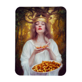 Godin met een bord vol poutine AI art Magneet