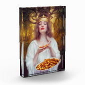 Godin met een bord vol poutine fotoblokken (Links)