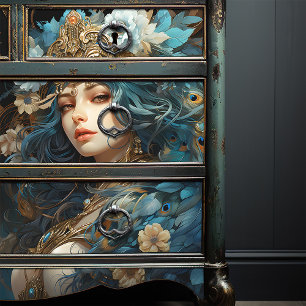 Godin met Peacock hoofdtooi Art Nouveau Tissuepapier