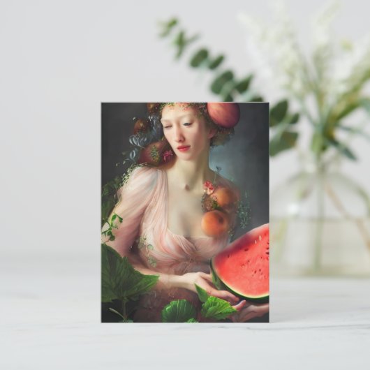 Godin met watermeloen en perziken Briefkaart (Staand voorkant)