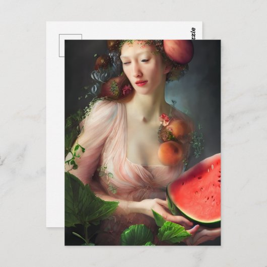 Godin met watermeloen en perziken Briefkaart (Voorkant / Achterkant)