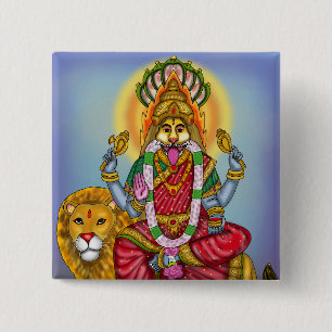 Godin Narasimhi goddelijke bescherming kunst  Vierkante Button 5,1 Cm