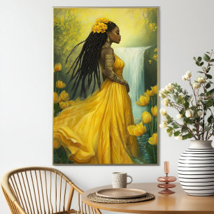 Godin Oshun: Gele Waterfall Orisha van Bloemen Poster