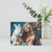 Godin Ostara met de paashaas Feestdagenkaart (Staand voorkant)