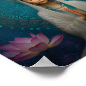 Godin Quan Yin Blauw Abstracte Geometrische Bloeme Poster (Hoek)