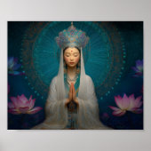 Godin Quan Yin Blauw Abstracte Geometrische Bloeme Poster (Voorkant)