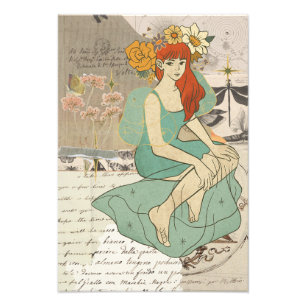 Godin roodharige vrouw vintage wandkunst poster 