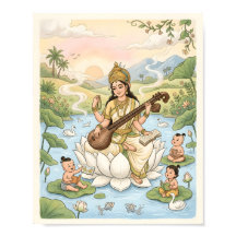 Godin Saraswati leest met kinderen | Lotus Po
