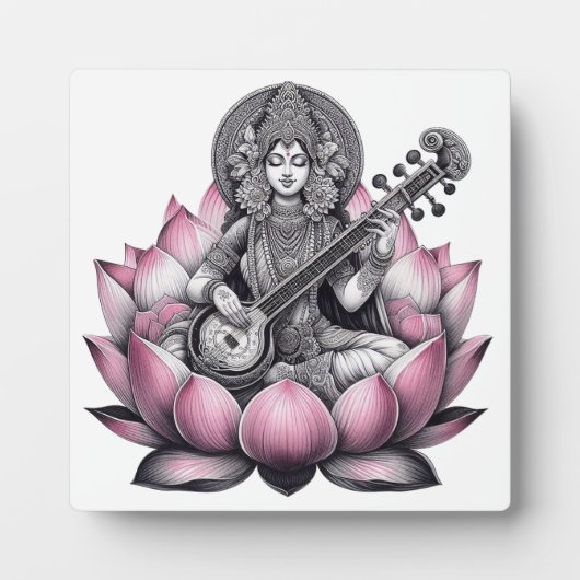 Godin Saraswati op Lotus Fotoplaat (Voorkant)