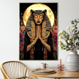Godin Sekhmet: Egyptische Bloemen Donkere Fantasie Poster