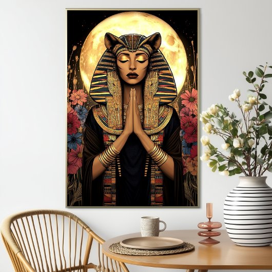 Godin Sekhmet: Egyptische Bloemen Donkere Fantasie Poster