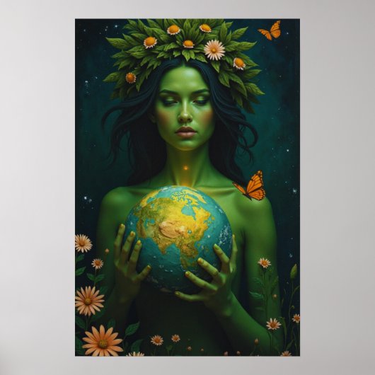 Godin van de Aarde - Natuur's Guardian Fantasy Art Poster (Voorkant)