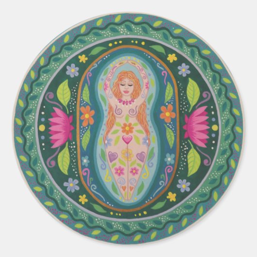 Godin van de lente Mandala Ronde Sticker (Voorkant)