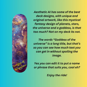 Godin van het universum persoonlijk skateboard