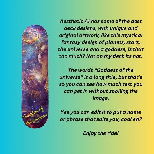 Godin van het universum persoonlijk skateboard