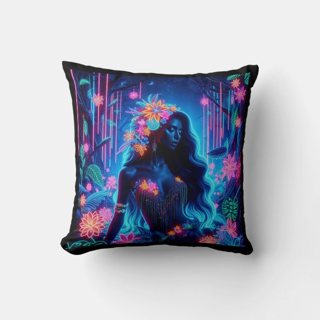 Godin van Licht Neon gloed Bos fantasy kunst Kussen (Voorkant)