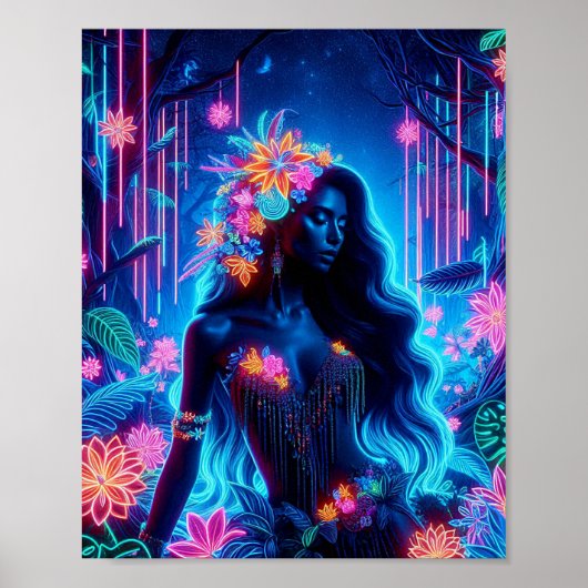 Godin van Licht Neon gloed Bos fantasy kunst Poster (Voorkant)