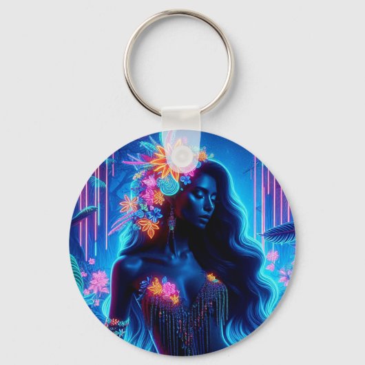 Godin van Licht Neon gloed Bos fantasy kunst Sleutelhanger (Voorkant)