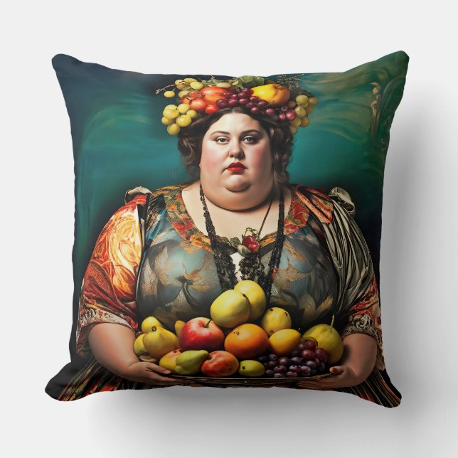 "Godin van Overindulgence" Kleurrijk Portret Kussen (Voorkant)