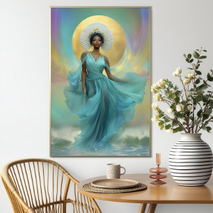 Godin Yemoja Luxe Turquoise Goud Poster