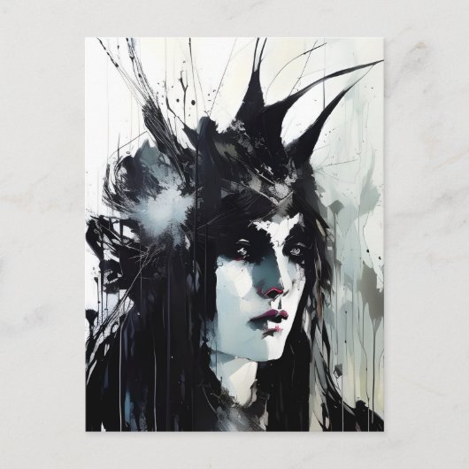 Godin zwart inkt schilderij briefkaart (Voorkant)
