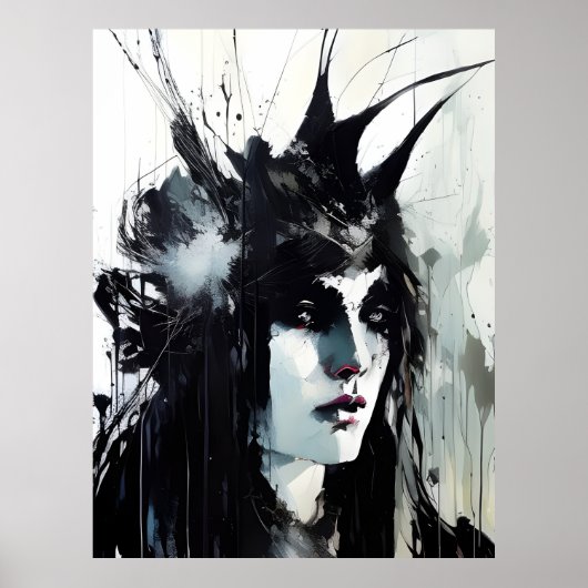 Godin zwart inkt schilderij poster (Voorkant)