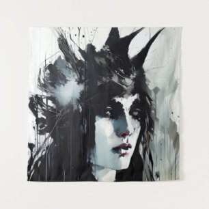 Godin zwart inkt schilderij wandkleed