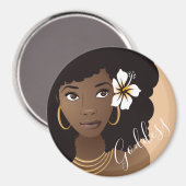 Godin, zwarte vrouw met een bloem in haar haar magneet (Voorkant / Achterkant)
