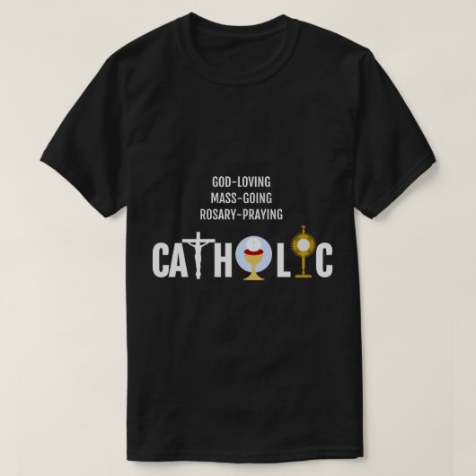 GodLoving MassGoing Rosary katholiek T-shirt (Design voorkant)