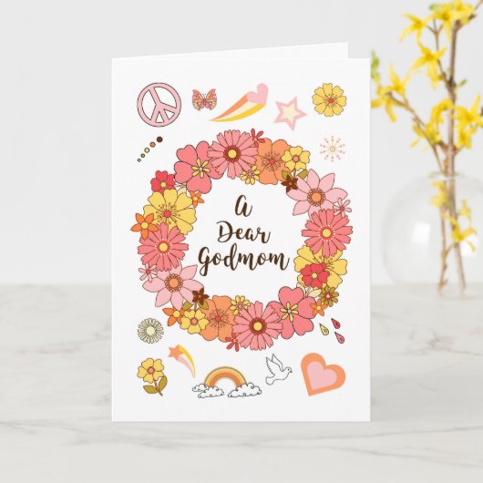 Godma Moederdag Floral Peace and Love Kaart (Gele Bloem)