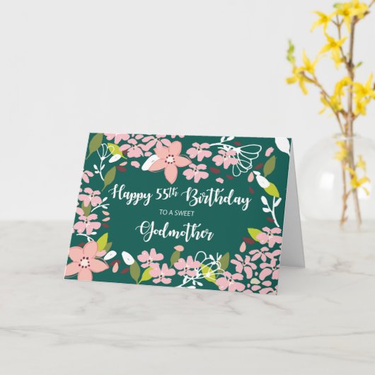 Godmoeder 55th Birthday Green Flowers Kaart (Gele Bloem)