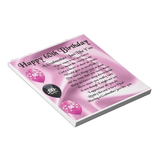 Godmoeder gedicht - 60e geboortedagontwerp notitieblok (Schuin)