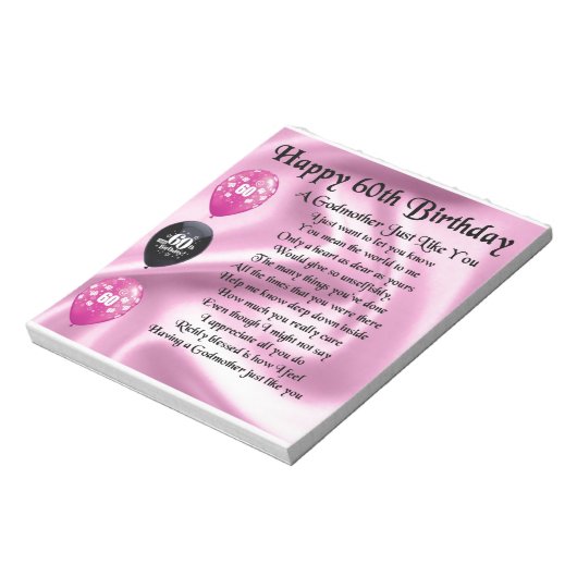 Godmoeder gedicht - 60e geboortedagontwerp notitieblok (Linkerzijde)