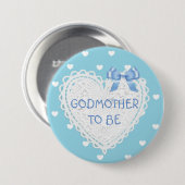 Godmoeder om blauw hart Baby shower Button te zijn (Voorkant /achterkant)