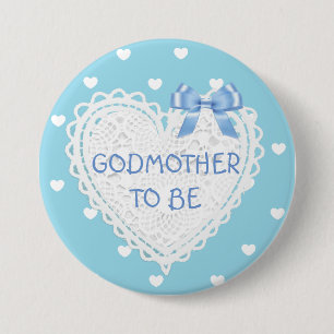 Godmoeder om blauw hart Baby shower Button te zijn