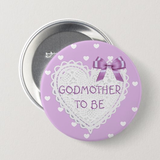 Godmoeder om paarse harten Baby shower Button te z (Voorkant /achterkant)