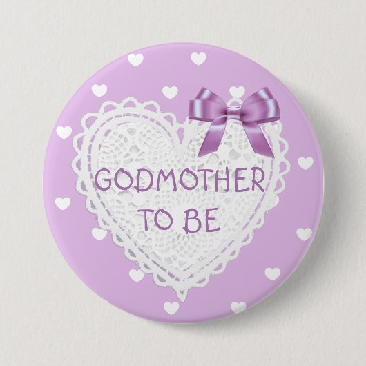 Godmoeder om paarse harten Baby shower Button te z (Voorkant)