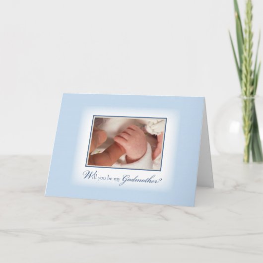 Godmoeder Uitnodiging met Baby Boy Hands, Blauw (Voorkant)