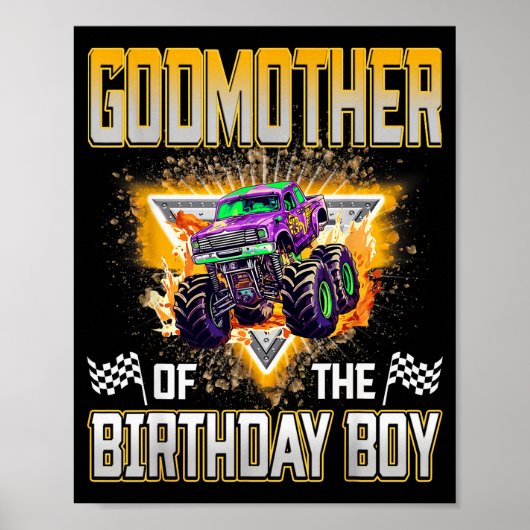Godmoeder van de verjaardagsman monstertruck verja poster (Voorkant)