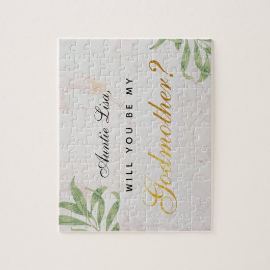 Godmoeder Voorstel Foliage Faux Gold Script Marble Legpuzzel (Verticaal)